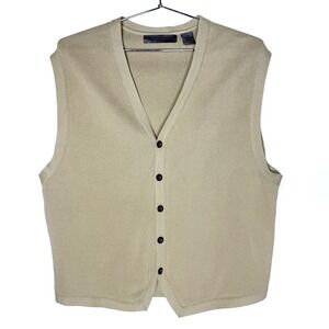 VTG 90s/Y2K Le Collezioni Structure Mens Tan‎ Knit V Neck Button Front Vest XL